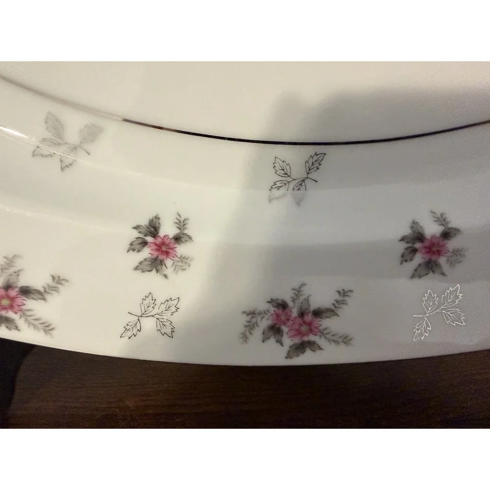 Vintage Rosemere Japan‎ Pink Floral Oval Serving Platter Silver Trim Handled